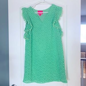 Lily Pulitzer Astara Dress In Patina Green Petite Sand Dollar Eyelet